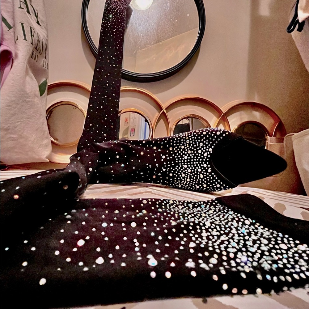 Bedazzled over the Knee Sock Heels 7.5 open toe